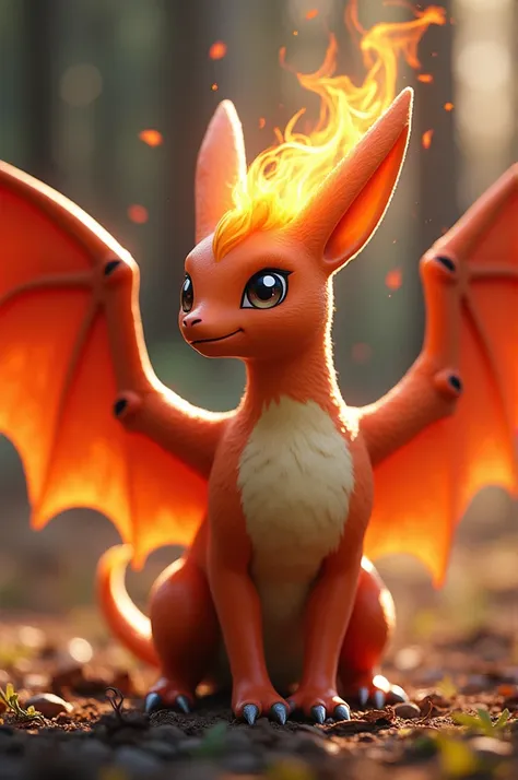 Emberwing pokémon Fire typy
 with fire wings and big ear with the top of the head in fire