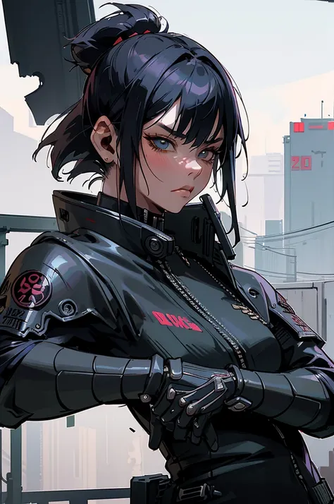 Samurai in a leather outfit with a sword in a city, cyberpunk samurai, urban samurai, portrait of a cyberpunk samurai, very beautiful cyberpunk samurai, badass anime 8 k, street samurai, wojtek fus, cyberpunk street goon, in cyberpunk style, hyper-realisti...