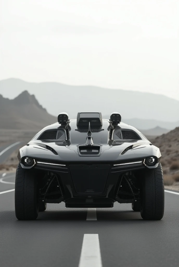 A black robotic auto standing on the road