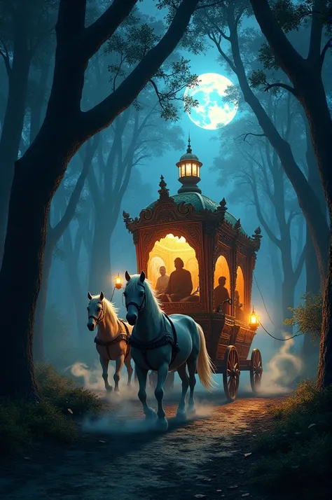 Caravan on forest night
