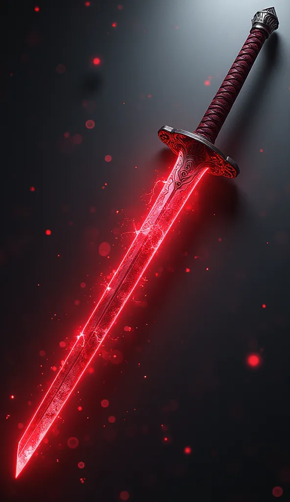 digital illustration, cursed katana with dark red aura, diagonal, glowing reflection