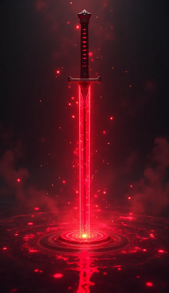 anime style digital illustration, cursed katana with dark red poisonous aura, diagonal, glowing reflection, 