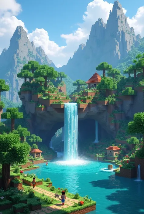 Minecraft island with a waterfall 