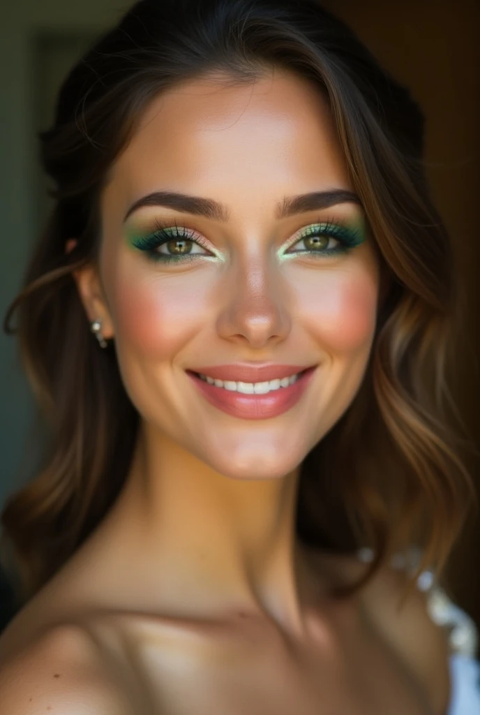 Can you make me images of sociable makeup for graduation that is for the whole afternoon until night with favorable green tones