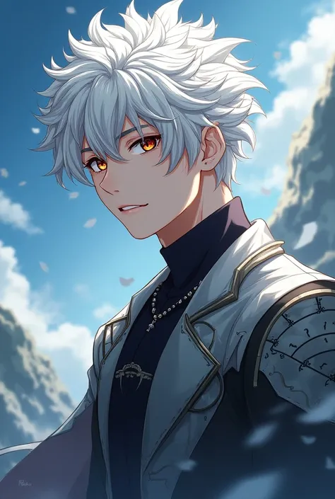 Anime art of a handsome white-haired half-dragon boy
