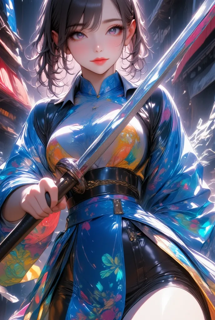 one young and beautiful woman,(best quality, extremely detailed description , incredibly absurd hi-res),(anime samurai girl ),(k...