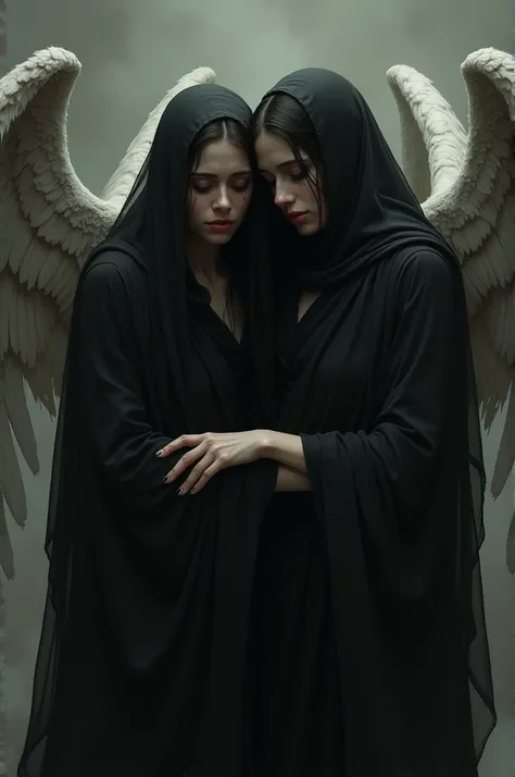 Two crying angels dressed in black