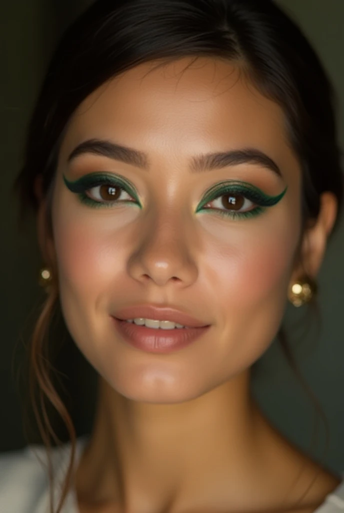 Can you make me images of sociable makeup for evening graduation with shades of green in eyeliner
 Please