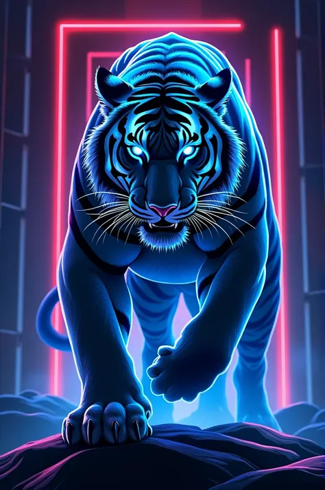 Blue tiger neon vector 