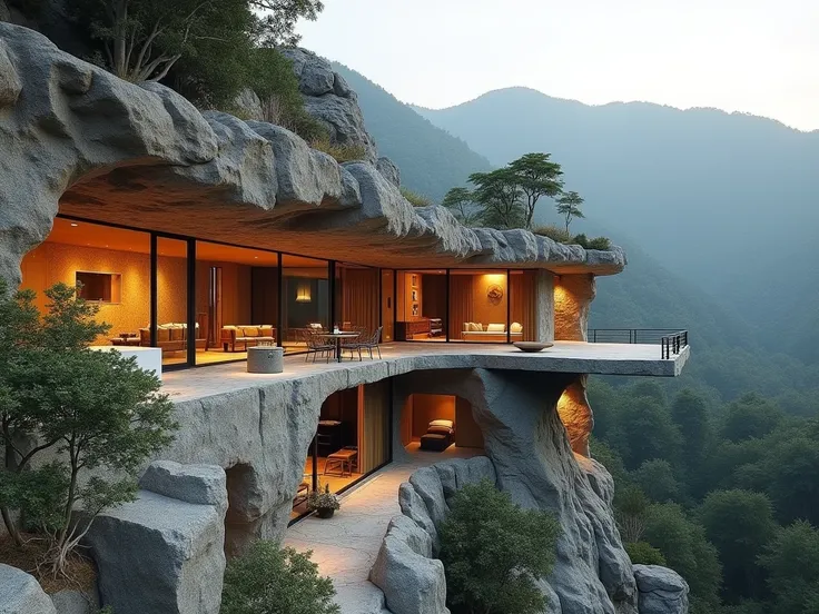 The house is designed with natural ventilation in mind, using open rock formations to allow cool mountain breezes to flow through each area, reducing the need for artificial cooling. The home is powered by a solar energy system built into a hidden part of ...