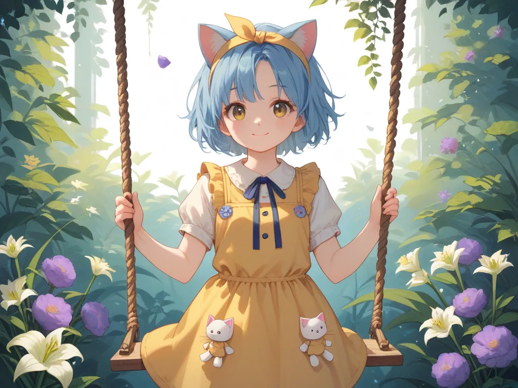 1girl, solo, short hair, no bangs, blonde hair, short sleeves, blouse, headband, ribbon, holding, cat ears, standing, closed mou...