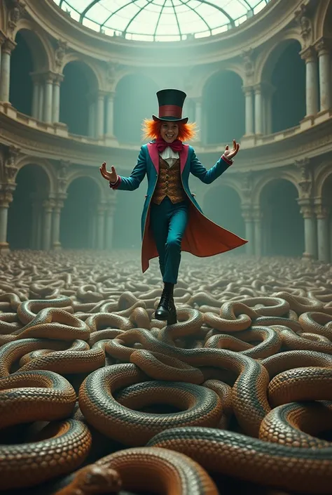 Crazy hatter in the arena walking on the heads of snakes from the game Little Big Snake 