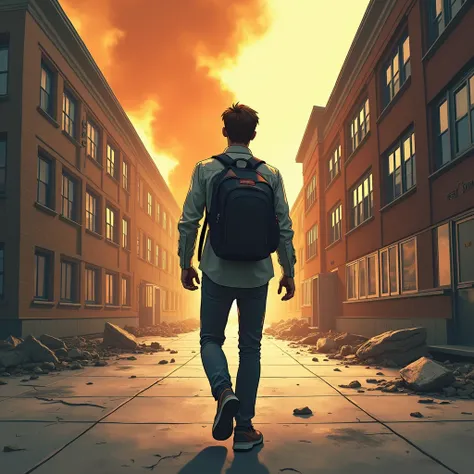 picture illustrate person walking away from the causes of fires at school