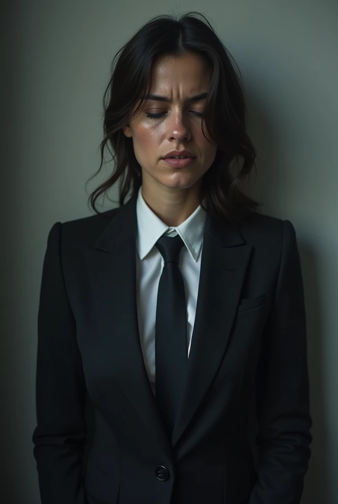 Play a serious woman in a suit who suffers from service fatigue 