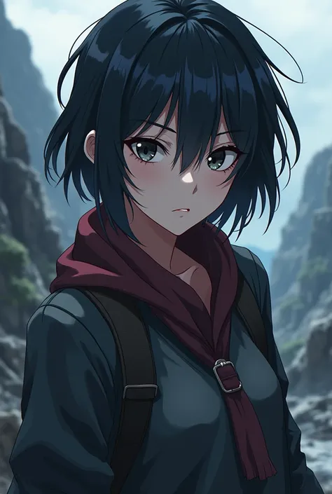  An adult heroine with black eyes and short, loose hair, Similar to Camellya from Wuthering Waves anime style.