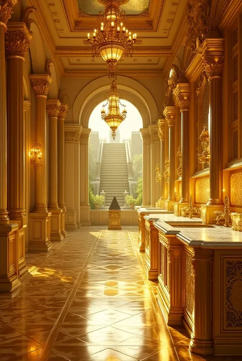 A palace huge palace fully made up of diamond add diamond stones in it 

Show me the kitchen made out of pure gold now 

Show me the interior of the house now, show me the kitchen made of pure gold and diamonds 

I said kitchen 