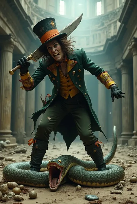 Crazy hatter in the arena cutting off the snakes head and killing 