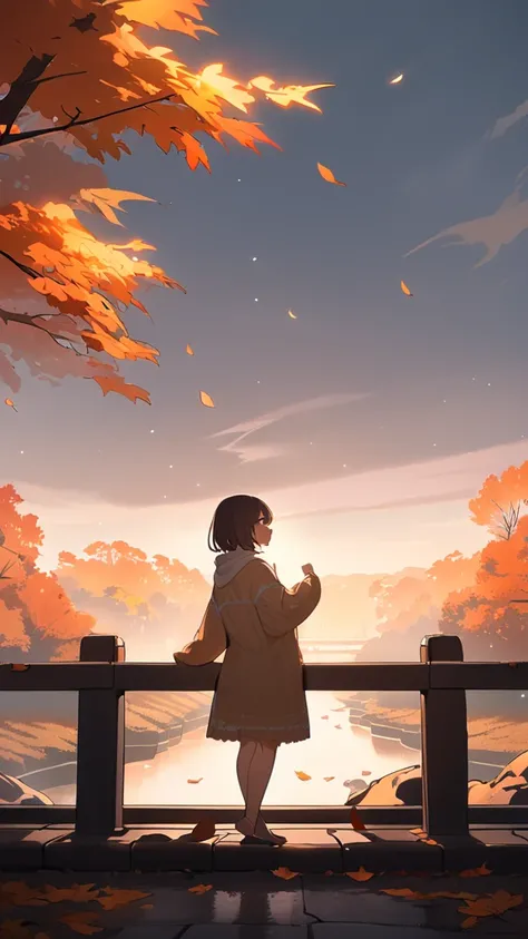 1 girl, ( cute face), Short Bob Hair,  calm expression ,  oversized sweater,  Prairie Skirt ,  medium chest, Calm posture, しっとりした肌  
break, Autumn fog, (Soft Light:1.3),  Warm Hues ,  moist atmosphere , break,  Fallen Leaves Park , A hazy landscape, Quiet ...