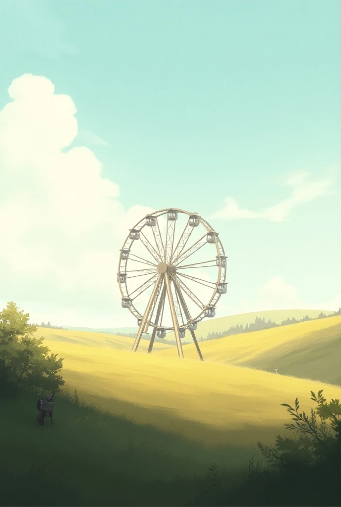 make a a4 size landscape with plane surroundings but put a 1 ferris wheel. 