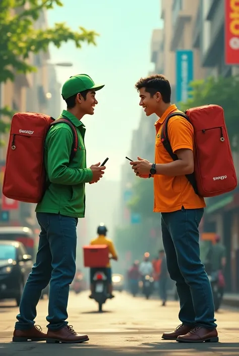 Swiggy company delivery boy vs Zomato delivery boy in one frame 