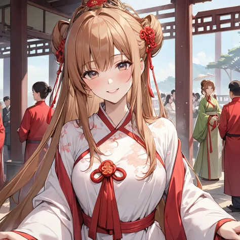  The woman who is a member of the Chinese Communist Party is beautiful, bright brown-haired Yuki Asuna, wears the gorgeous Hanfu of an ancient Chinese empress who is a member of the Chinese Communist Party, pledges absolute loyalty and love to a great Chin...