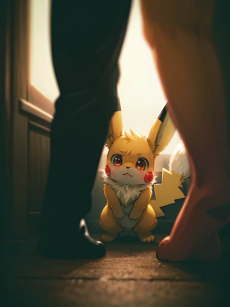 pocket monster , creepy & scared , Pikachu and Eevee
, ( soft focus , Shallow focus , dim light , Cross Process , Tyndall ) , horror movie