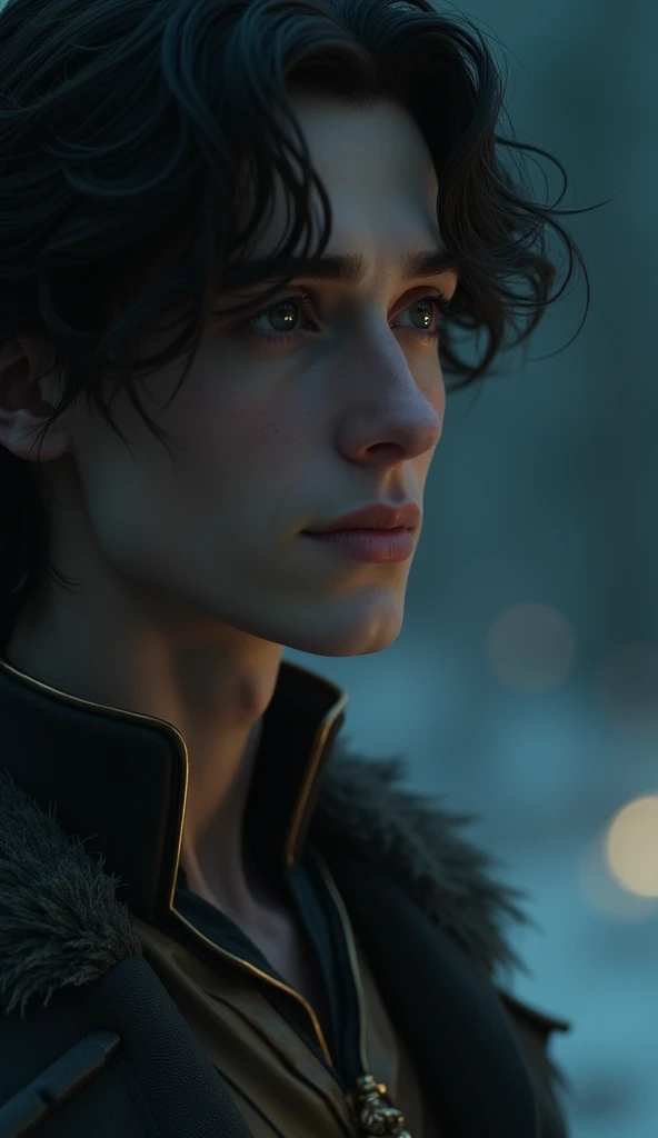 Lyra whispers, “A wish well made.”
Close-up of Elias looking content and thoughtful as the scene fades out.