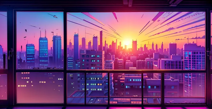 view from the penthouse window to the colorful city, city sunset, the city, sunset night, sunrise background, city twilight land...