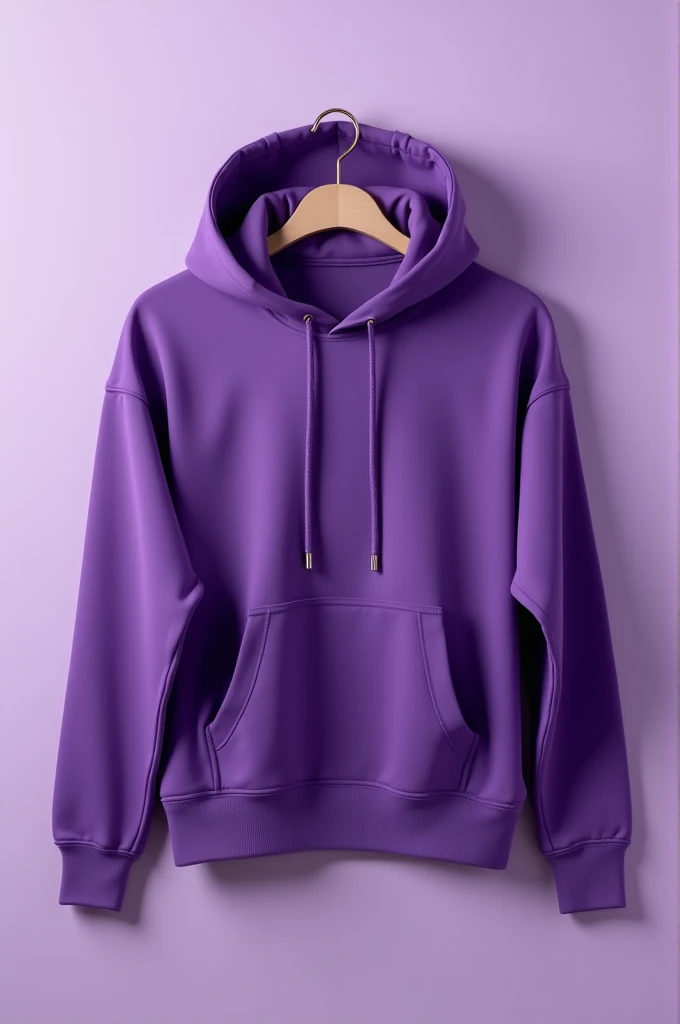 Purple colour solid hoodie hanging with a hanger mockup and in background purple colour
