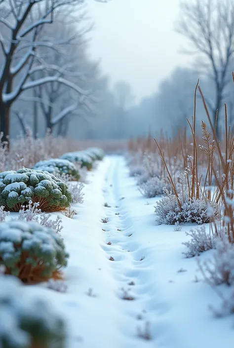 Vegetable garden under the snow Christmas 