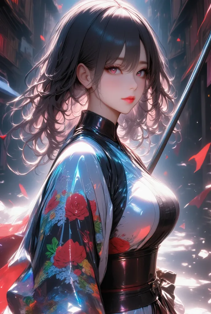 one young and beautiful woman,(best quality, extremely detailed description , incredibly absurd hi-res),(anime samurai girl ),(k...