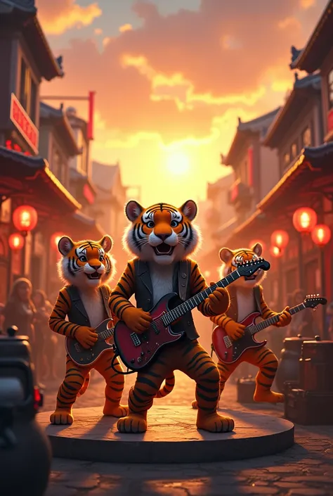 Tigers ,  band,drums,  bashi, old town, market, roads,   sun set 