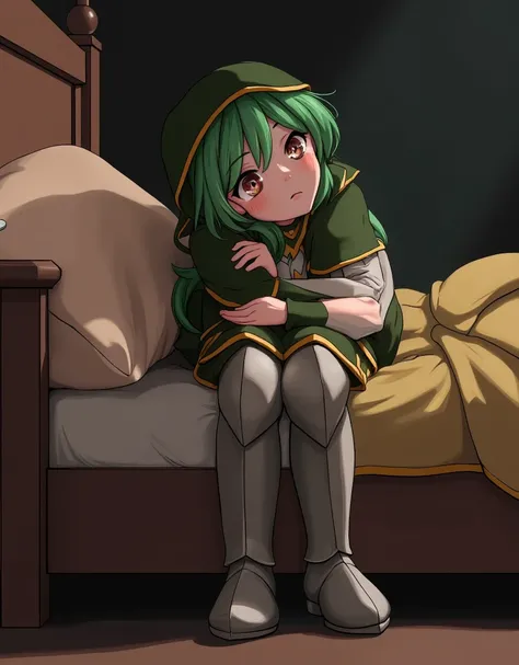 1 girl, sleeping, in bed, armored boots