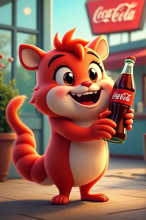 Create cartoon customer with in hand coco-cola bottle 