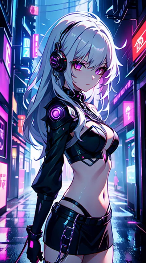 top-quality、top image quality、​masterpiece、android girl((sixteen years old 、broken, skinny , cybersuit glowing black, red and wh...