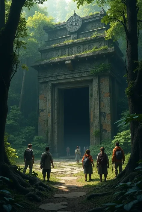 The Lost Temple: Write about the characters discovering the ancient, crumbling temple deep in the forest and their overwhelming sense of dread as they approach it.