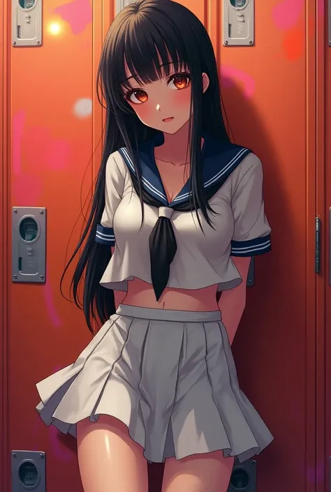 One girl、uniform　sexy　Erotic　Black Hair　mini skirt　Student Uniform　Sailor suit, Excellent anatomy, masterpiece, Highest quality,Realistic, hyperRealistic, 16k hdr,(((skirt lift))),NSFW、Long Hair、Straight Hair、bangs、freckles、Brown Hair、high school girl、Whit...