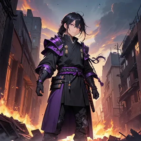 Masterpiece, HD, High Resolution, Best Quality, High Quality, High Details, Super Detailed. High fantasy genre, fantasy artwork. Solo character alone.
{{(A 32-years-old male-human-samurai:(appearance: asian-yellow-skin. Purple-eyes. Black-hair tied in a br...