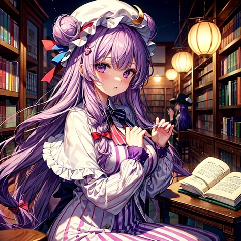 ((best quality)), ((masterpiece)), (  details), ( super high definition)、patchouli、
long hair、purple hair、crescent moon、purple e...