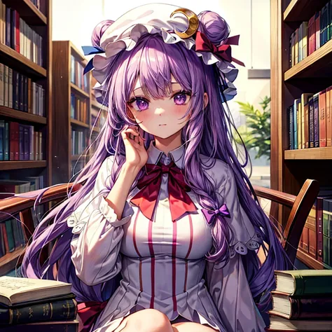 ((best quality)), ((masterpiece)), (  details), ( super high definition)、patchouli、
long hair、purple hair、crescent moon、purple e...