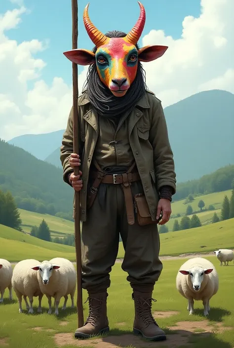 Create a picture of a shepherd wearing a paint mask