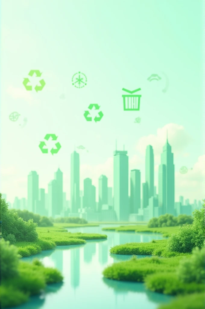 Slide 1: Title Slide

Prompt: "A clean, futuristic cityscape with green buildings and recycling symbols, showcasing sustainable living, clean energy sources, and environmental harmony. The background includes icons of waste bins, renewable energy, and the ...