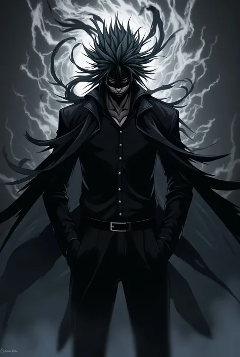 Fazax nickname anime character male and with mask and with white and black aura and dark and with  jojo anime style