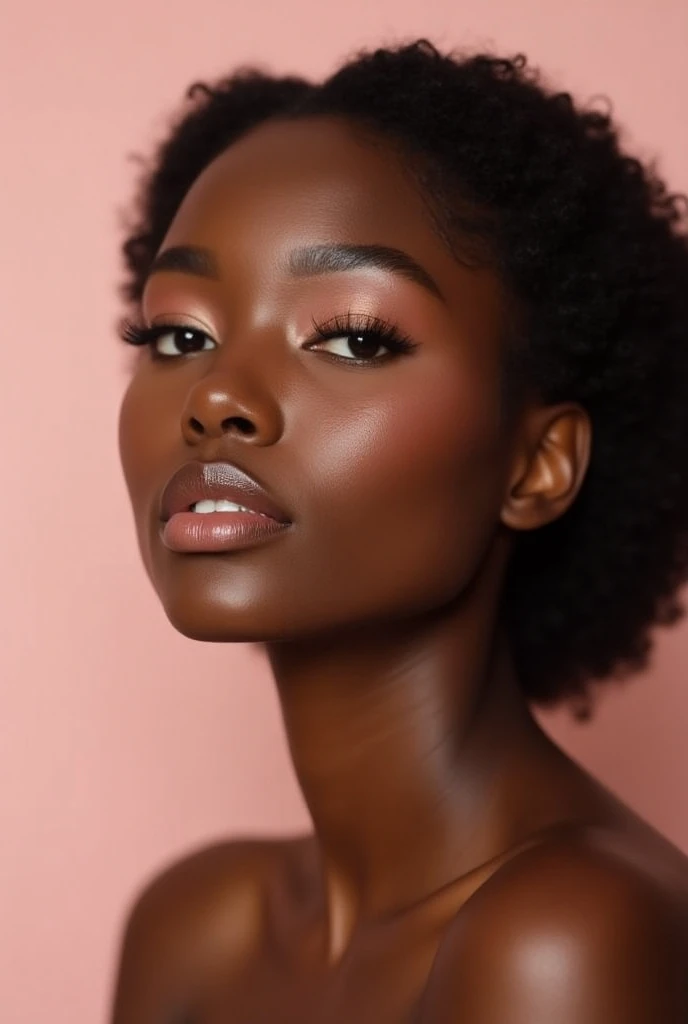 African female model posing for a pastel makeup brand 