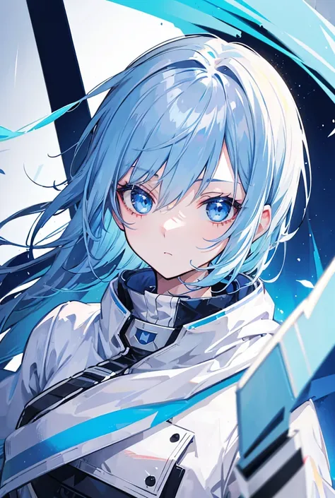  blue eyes,  wolf cut,white mesh solo on blue hair,  shortcuts, anime, boyish