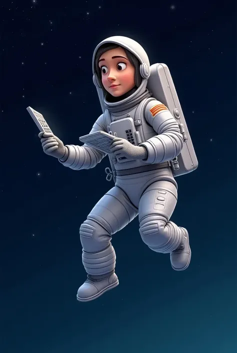 Animated astronaut with a calculator in space