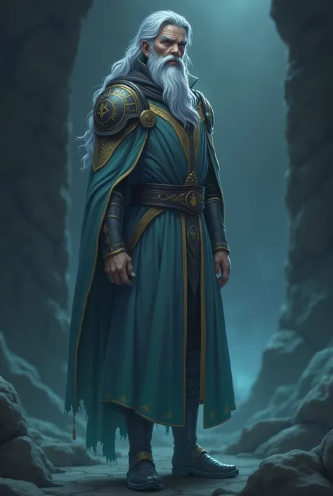 ** Guardian Elder :** - ** Age and appearance :** 70 years old. aged skin,  but with a strong physical constitution .  Silver-gray eyes , profundos e imposings. long white beard, well-groomed,  and long black hair ,  whitish at the tips ,  attached to a go...