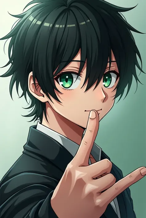  anime man with black hair and green eyes posing for a photo,  handsome guy in the art of demon slayer, cute anime pose,  handsome Japanese demon boy ,  tall anime face with blue eyes, inspired by Okumura Masanobu , Handsome anime man, male anime character...