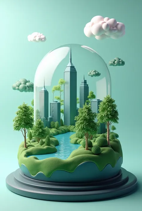 create a logo for a government environmental protection agency, with an environment projected from the polluting environment by a dome as protection, the image must be in 3D and as realistic as possible