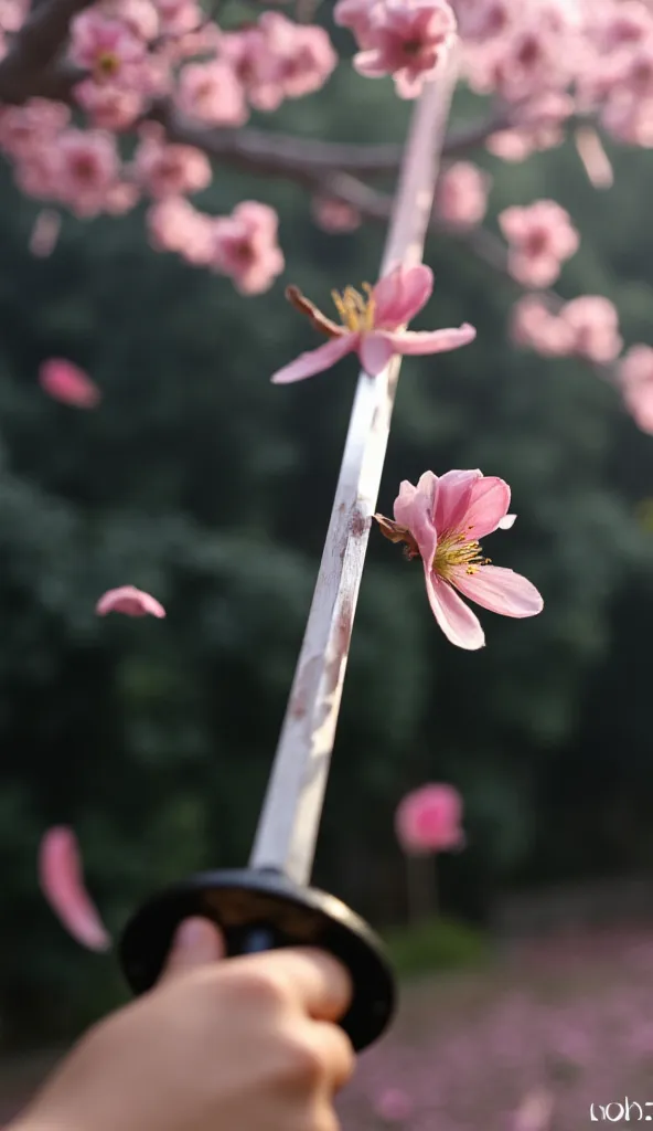 (((cherry blossom petals can be cut in half with a sword:1.7、close up of cut cherry blossom petals)))、iai、moment、wabi-sabi art、a...